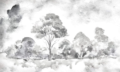 Abstract Tree Painting Black White Wallpaper