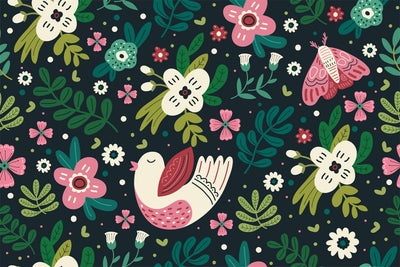 Colorful Cute Bird And Flower Wallpaper