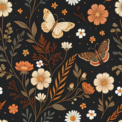 Boho Night Butterflies Meadow Digital Pattern Wallpaper