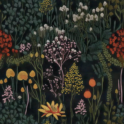 Watercolour Dark Midnight Garden Wallpaper