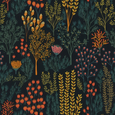 Whimsical Hand-Drawn Botanic Pattern Wallpaper