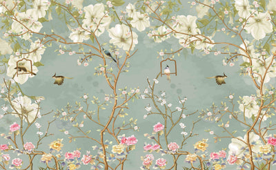 Vintage Flower Wallpaper with Bird Design