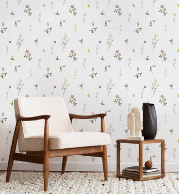 Hand Drawn Pressed Botanical Pattern Wallpaper