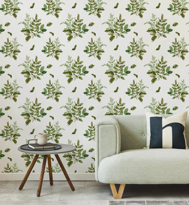 Green Leaf Watercolor Pattern Wallpaper