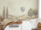 Vintage Hot Air Balloon Landscape Wallpaper