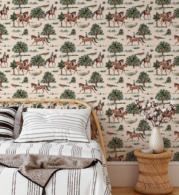 Green Tree Horse Vintage Wallpaper