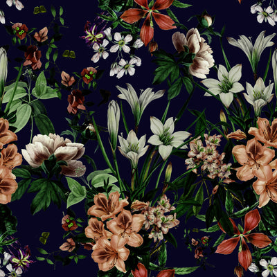 Dark Blooming Flower Pattern Wallpaper